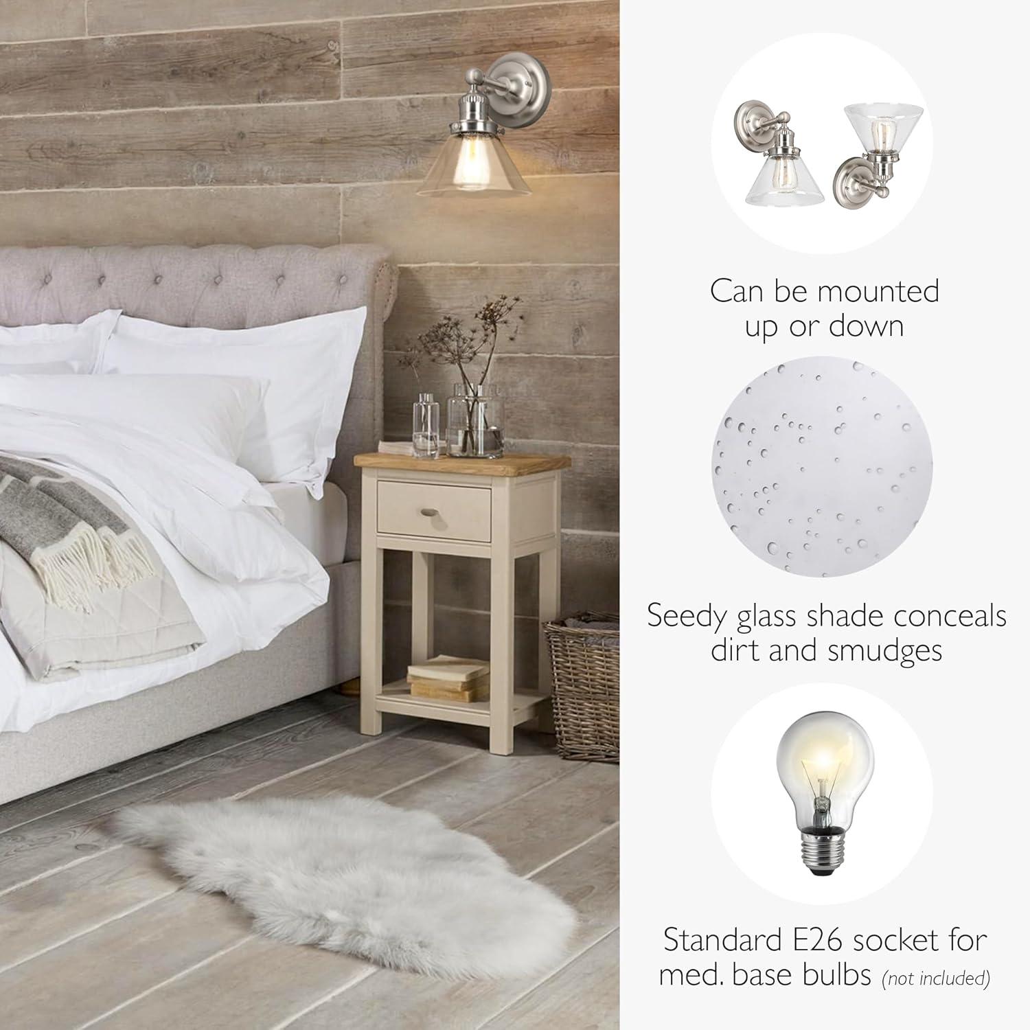 Design House 589028-SN Augustin Transitional 1-Light Indoor Dimmable Wall Light Fixture with Clear Seedy Glass Shade for Kitchen Hallway Bedroom Bathroom, Satin Nickel