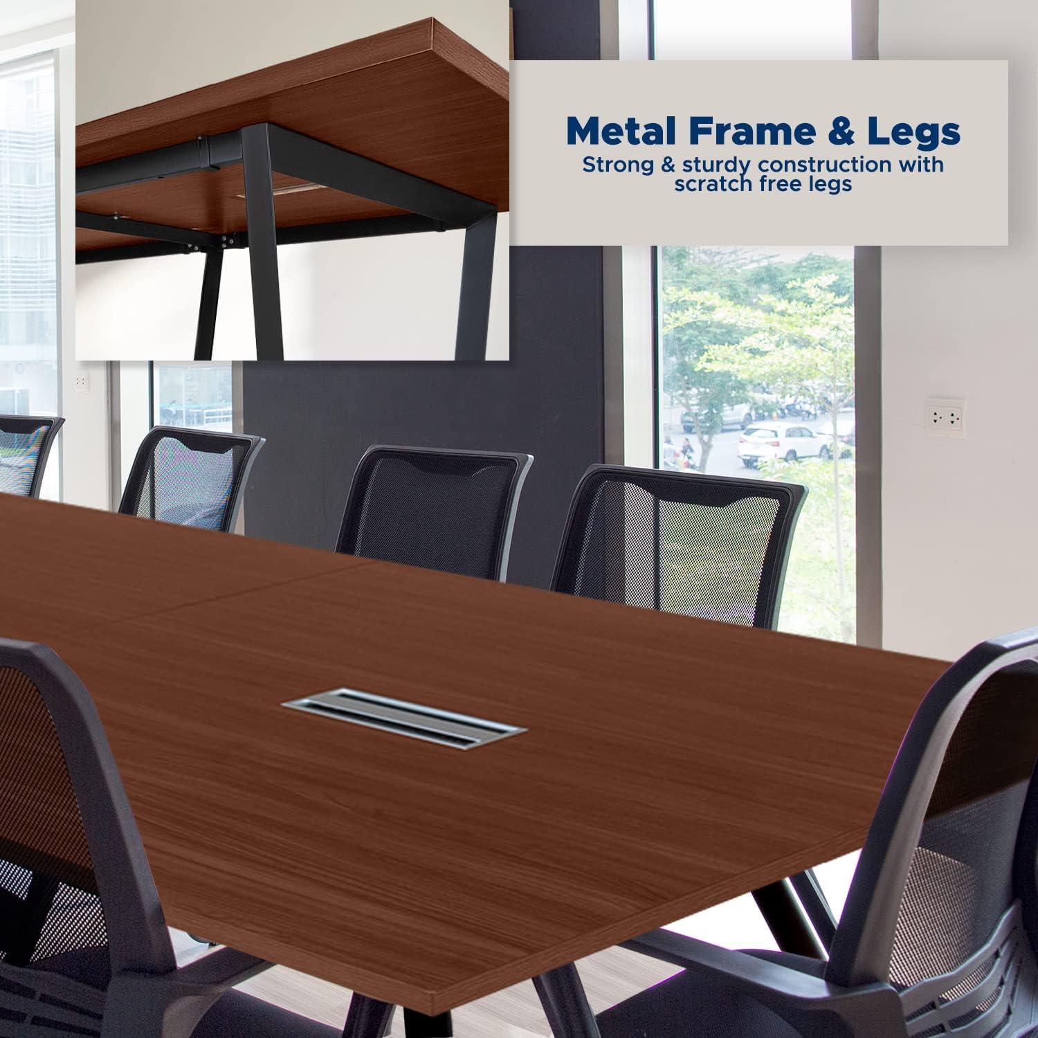 Mahogany 8-Foot Modern Conference Table with Metal Frame