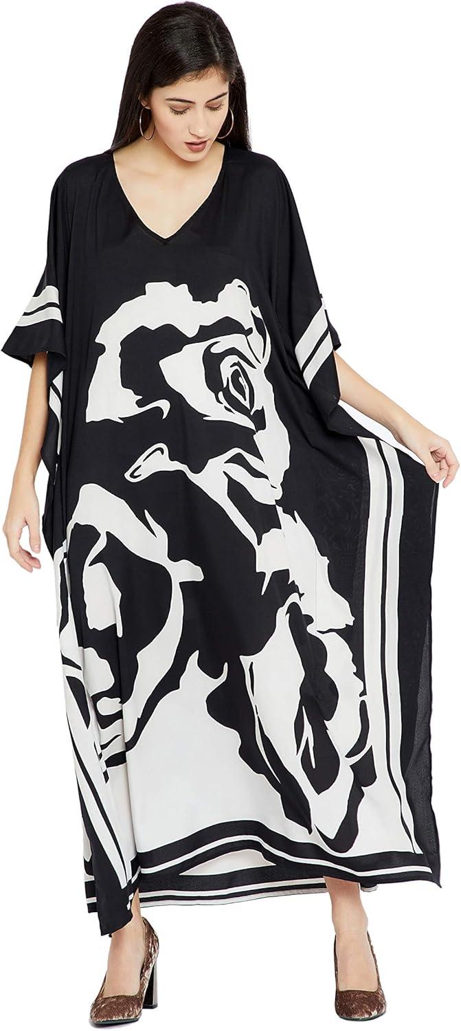 Caftan for Women Plus Size Black And White Kaftan Beach Swimsuit Cover Up Maxi House Dresses
