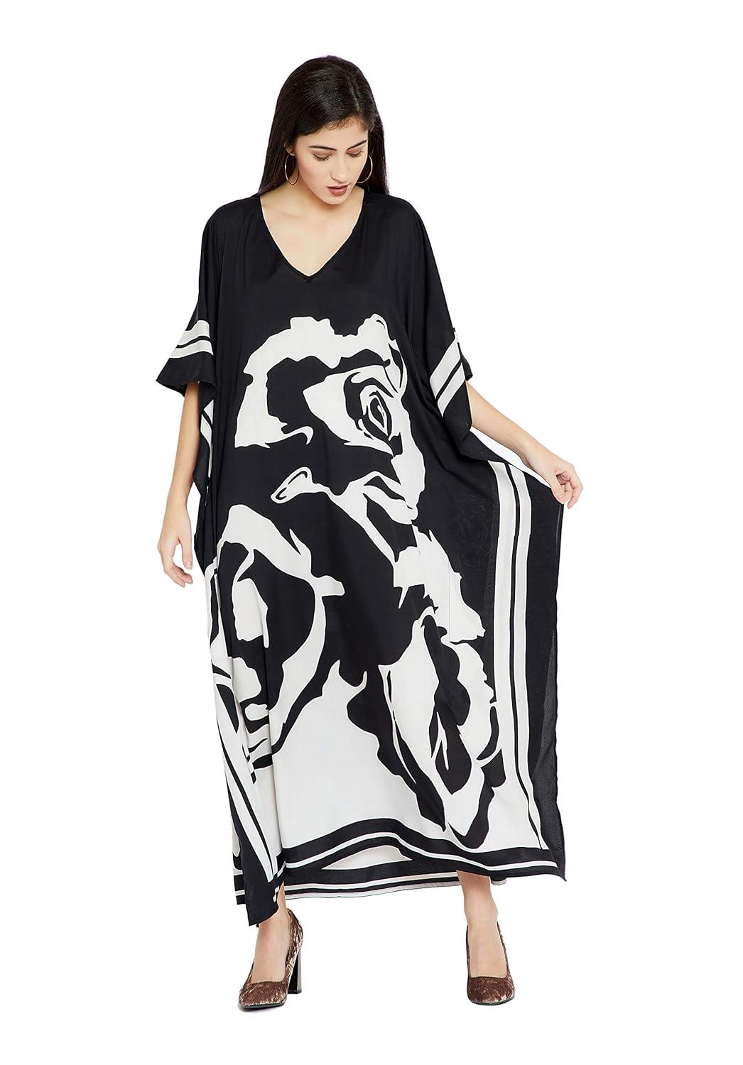 Caftan for Women Plus Size Black And White Kaftan Beach Swimsuit Cover Up Maxi House Dresses