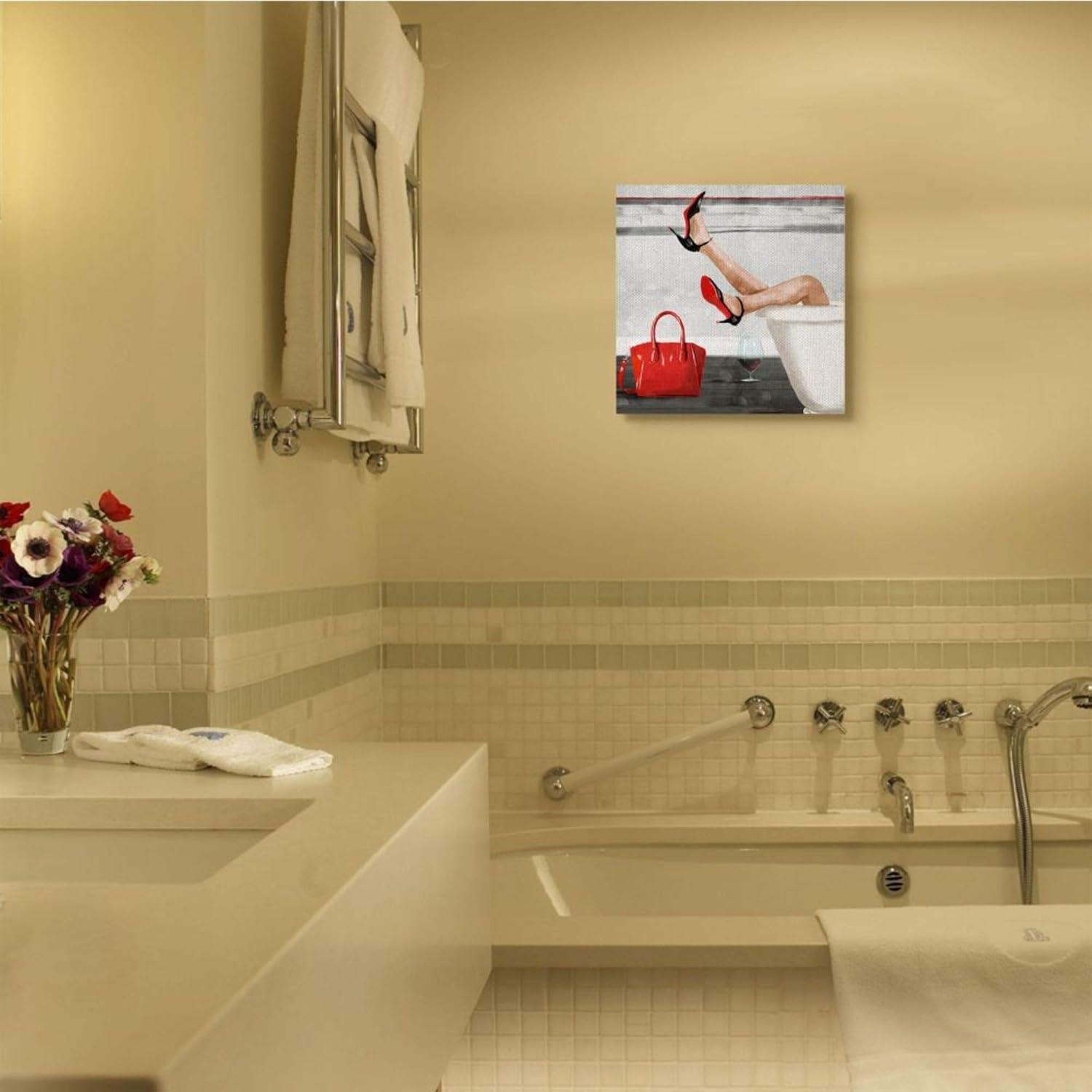 Stupell Industries Women's Fashion Bathroom Red Wine Heels Gallery Wrapped Canvas Wall Art, 17 x 17