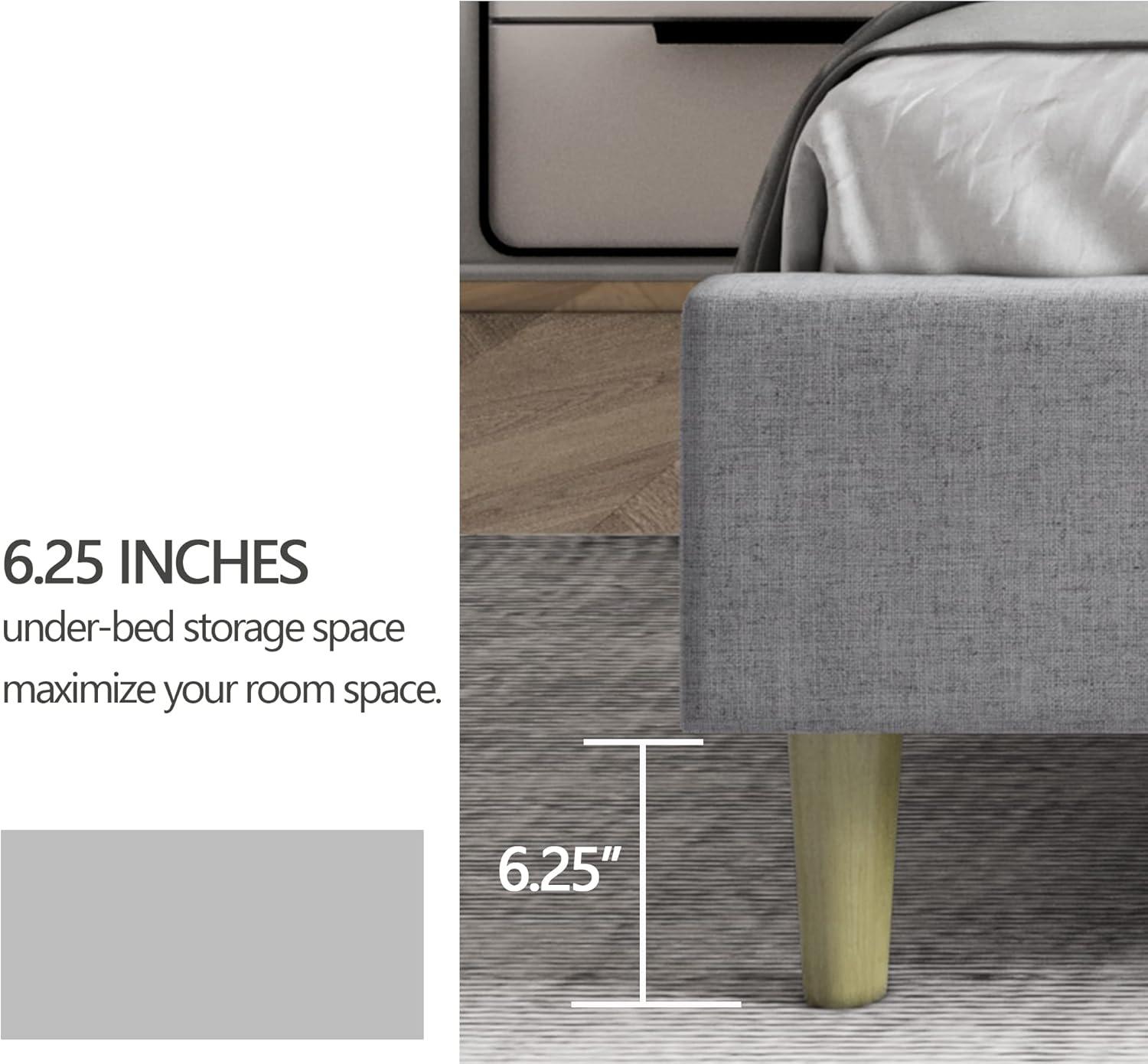 alazyhome Upholstered Platform King Size Bed Frame with Headboard Wooden Slats Support No Noise Easy Assembly Light Grey Linen