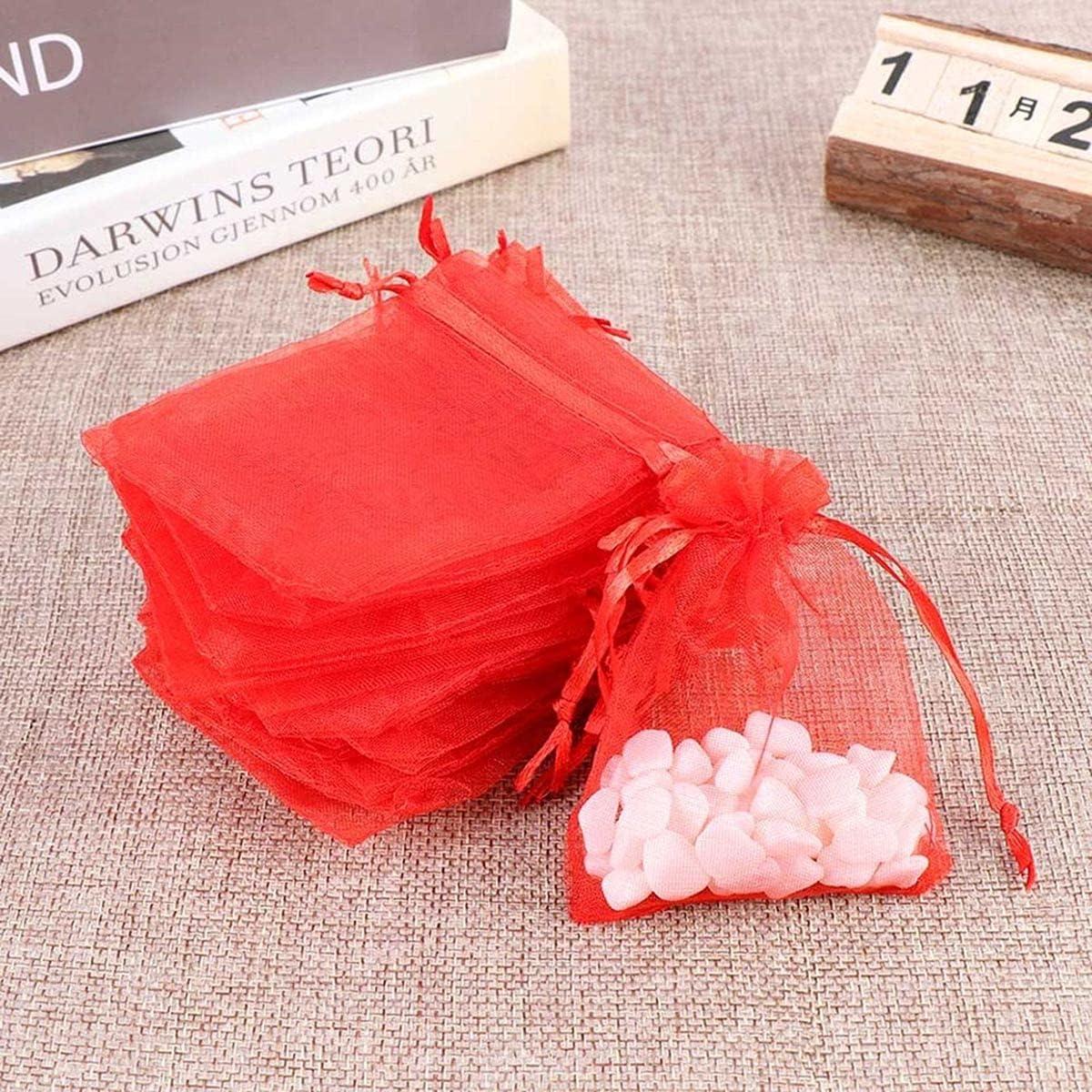 100PCS 4x6inch (10x15cm) Drawstring Organza Jewelry Favor Pouches Wedding Party Festival Gift Bags Candy Bags (Red)