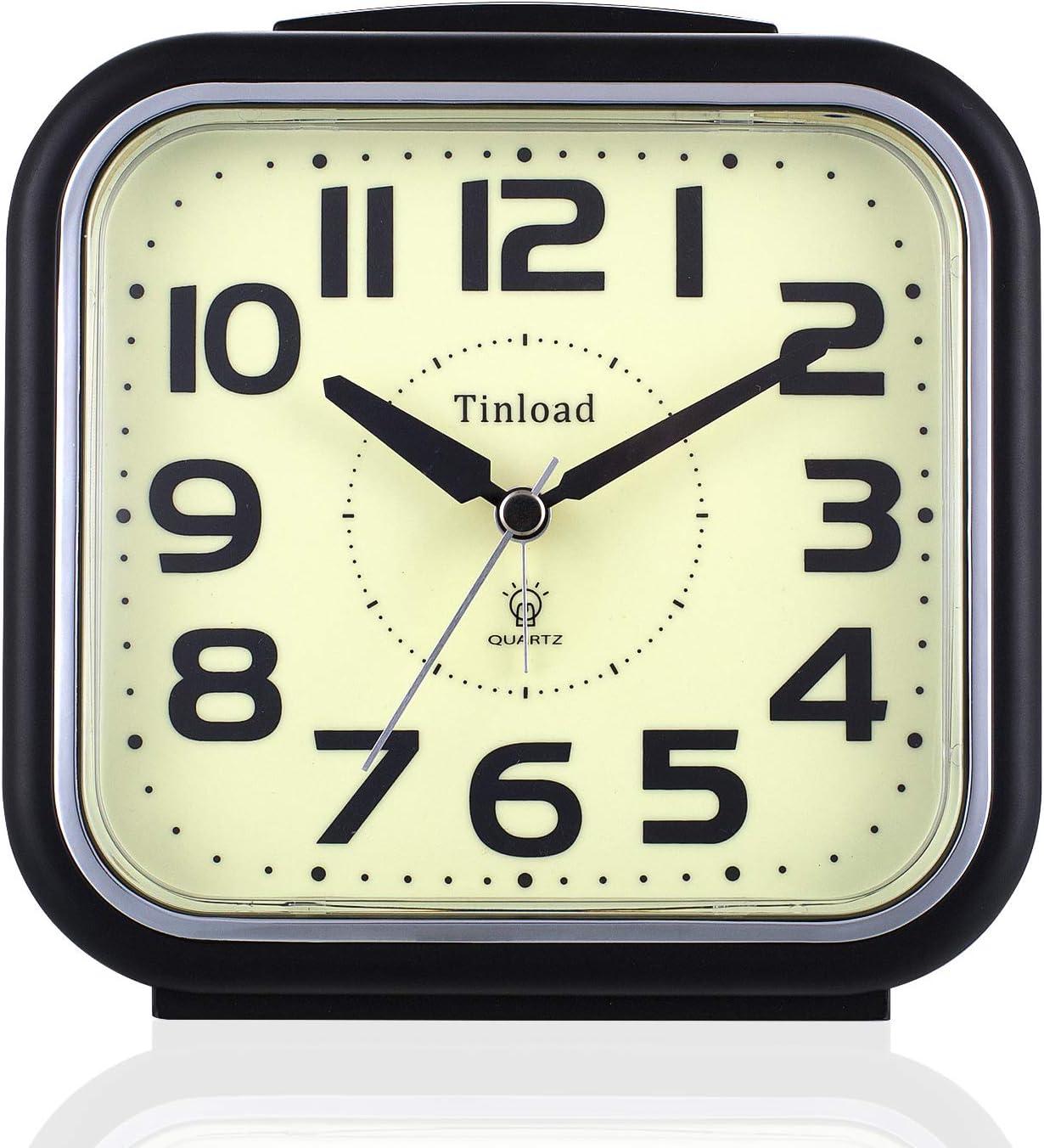 5.5" Silent Analog Alarm Clock Non Ticking, Gentle Wake, Beep Sounds, Increasing Volume, Battery Operated Snooze and Light Functions, Easy Set, Black (Best for Elder)