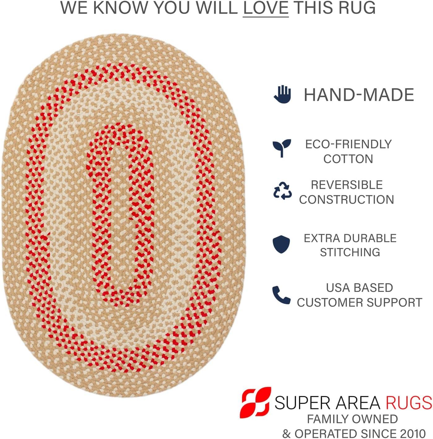 Farmhouse Braided Cotton Beige / Red Area Rug