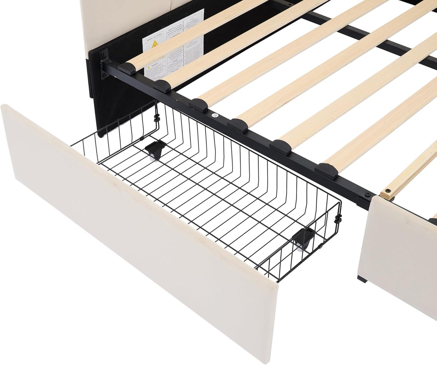DreamBuck Full Size Upholstered Bed Frame with LED Lights, Upholstered Princess Bed with Crown Headboard and Wooden Slats Support, Modern Platform Bed for Kids, Teens, Girls, No Box Spring Needed