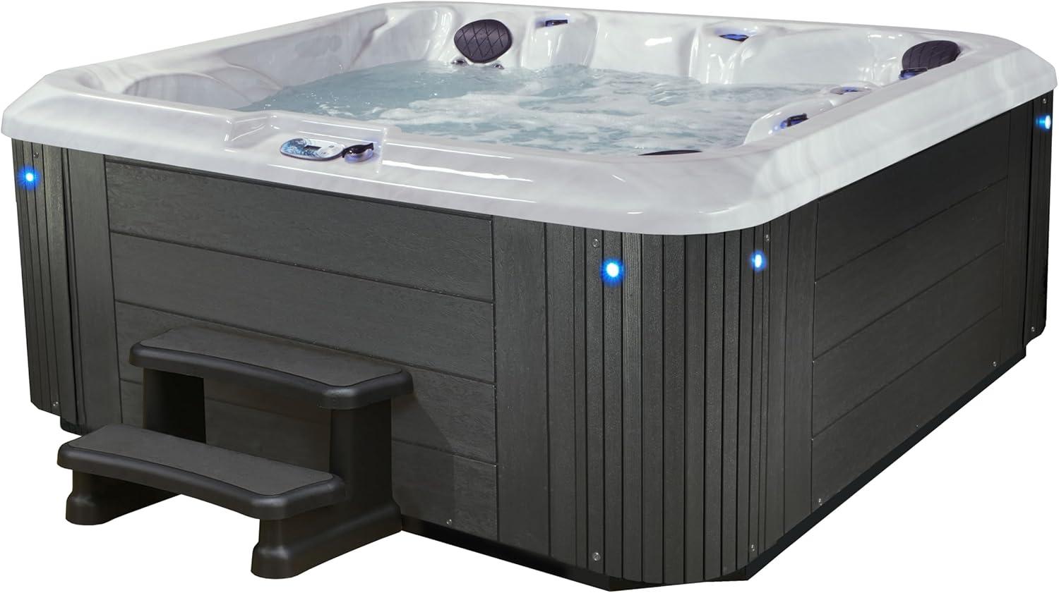 Aqualife® by Strong Spas® Grand Banks™ 5-Person 81-Jet Acrylic Lounger Hot Tub Spa, Stainless Steel Heater and Ozonator, Multi Color LED Lighting, Insulated Cover Included