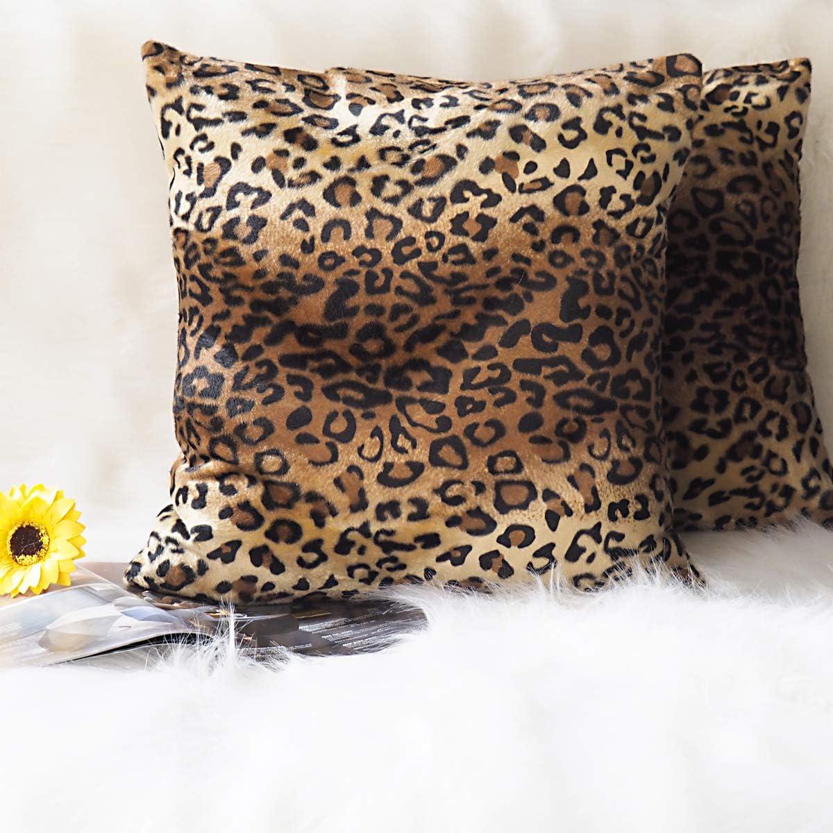 Brown Leopard Throw Pillow Cover - 2 Pcs Cheetah Pillow Case 20x20 inch Cotton Soft Animal Print Pillows Covers Decorative Cushion Cover for Home Couch Bed Sofa Double Side Printed