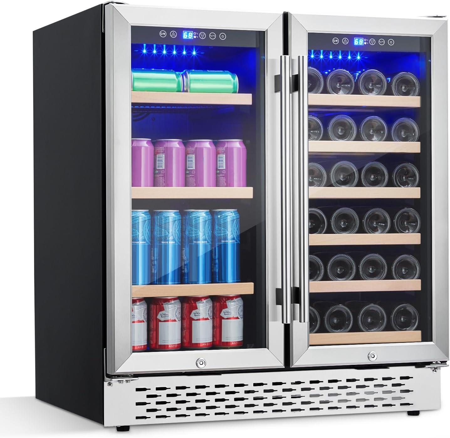 Luku Wine Fridge, 28 Bottles & 80 Cans Wine Cooler with Glass Door, Adjustable Shelves, Digital Temperature Control, Beverage Refrigerator Cooler for Soda, Wine or Beer, Freestanding/Built-in