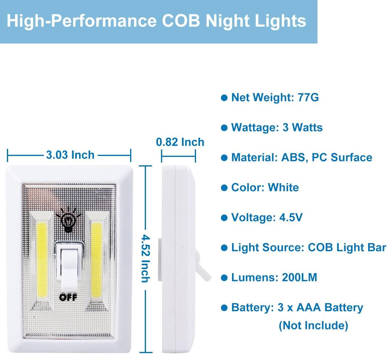 Battery Operated Switch LED Lights, Portable Tap Light, Push Closet Light, COB LED Cordless Night Lights, Touch, Wall Mount Under Cabinet, Shed, Kitchen, Garage, Attic, RV(6 Pack)