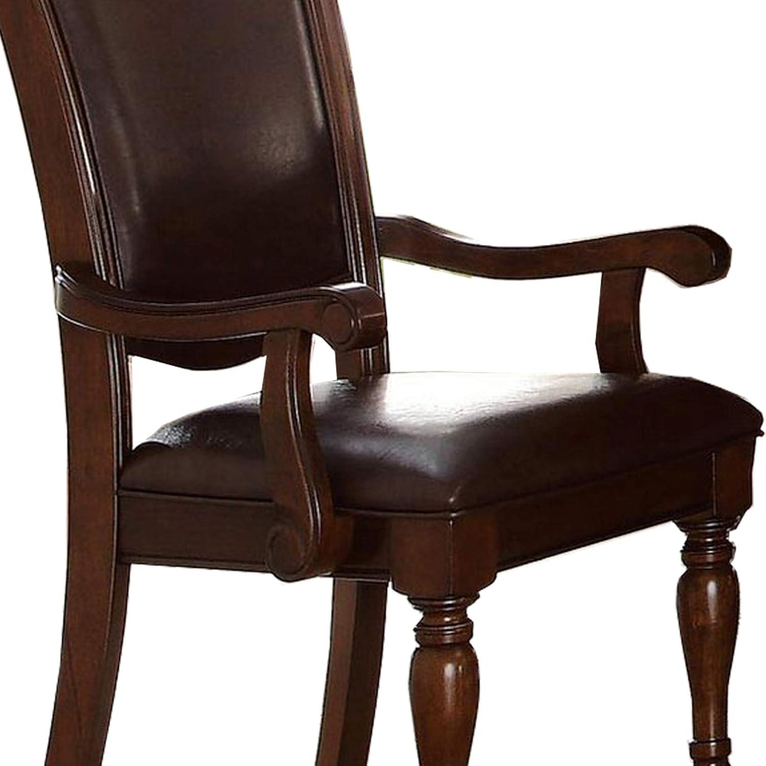 Grandiose Brown Cherry Wood & Faux Leather Dining Arm Chair, Set of 2