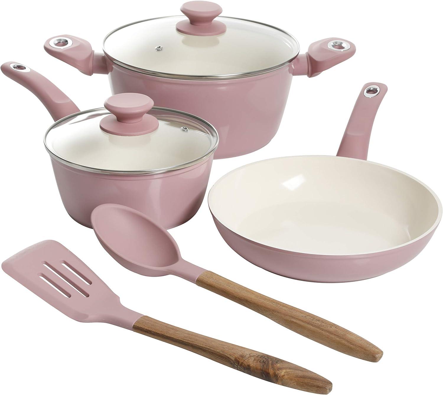 Gibson Home Plaza Café 7 Piece Aluminum Nonstick Cookware Set in Lavender