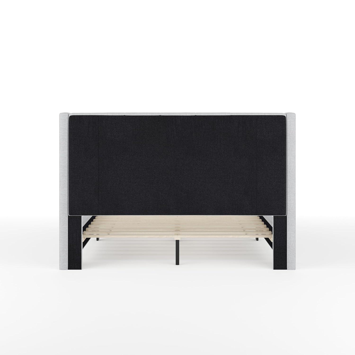 Martha Stewart Kay Upholstered Platform Bed With Channel Stitched Wingback Headboard