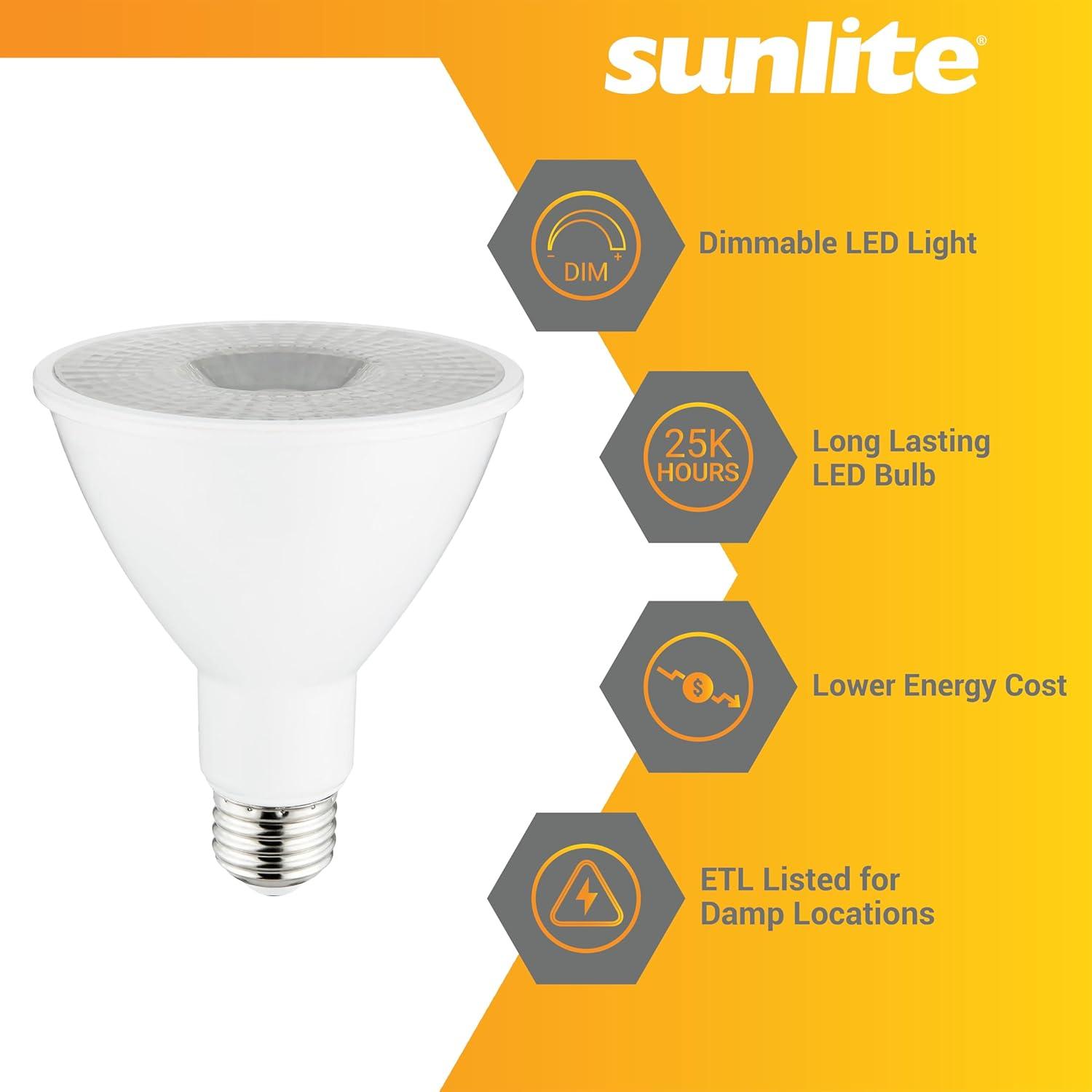 Sunlite LED PAR30 Long Neck Light Bulb, 9 Watt (75W Equiv), Medium E26 Base, Dimmable, Frosted, UL Listed, 4000K Cool White, 6-Pack