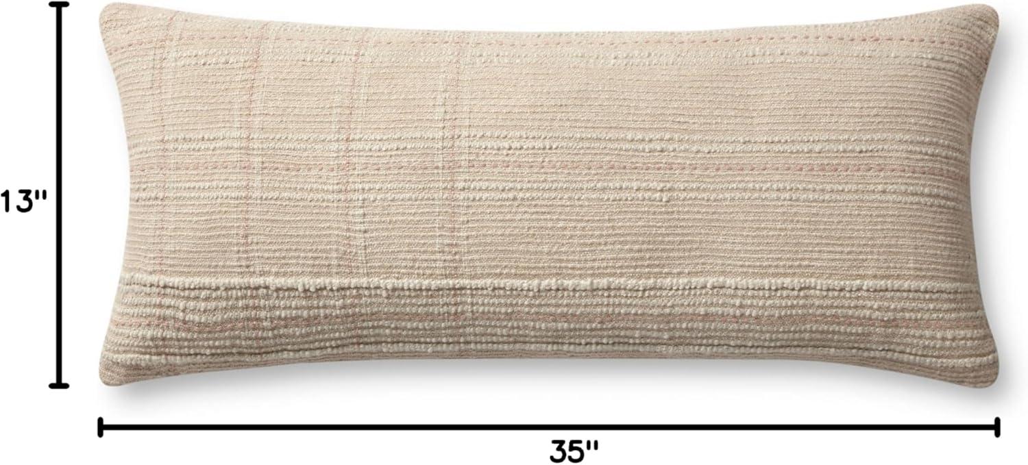 Ivory and Blush Textured Lumbar Pillow with Down Insert