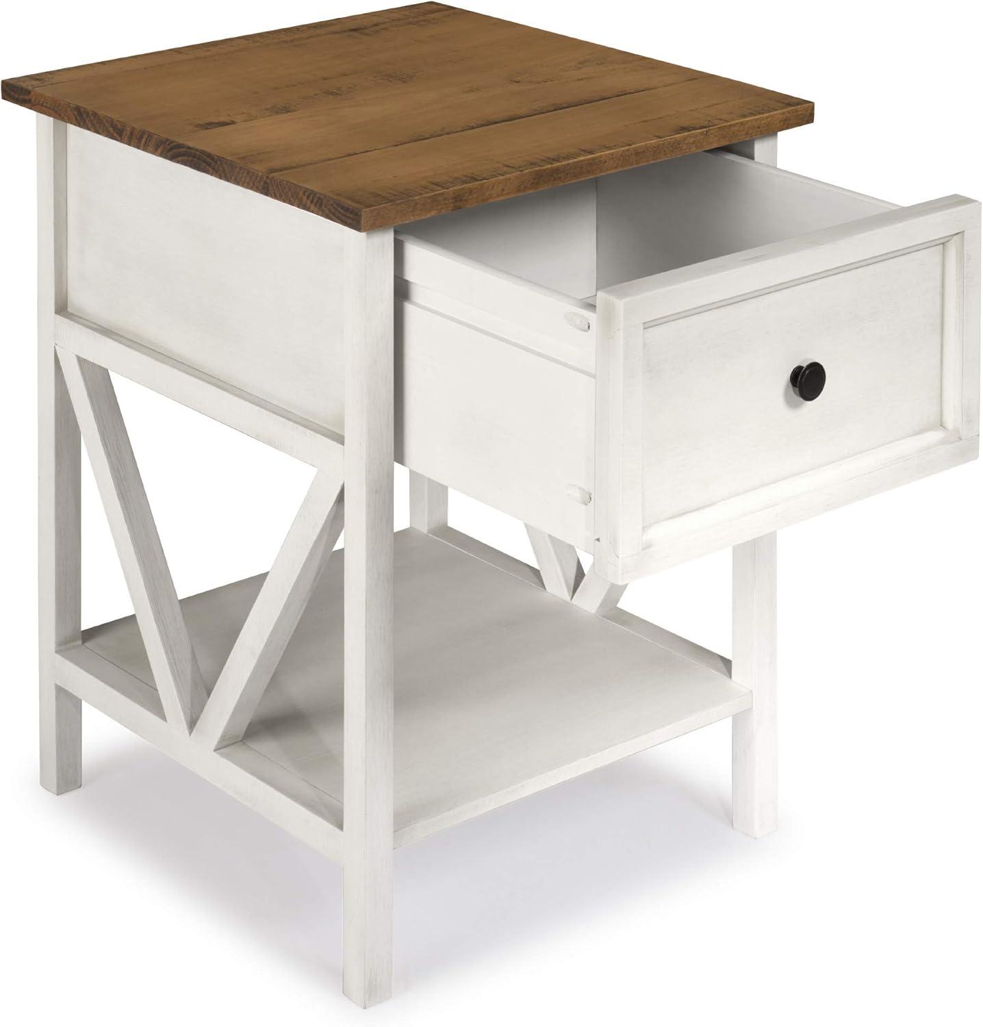 Coastal Charm 19" Rustic Oak & White Wash 1-Drawer Side Table