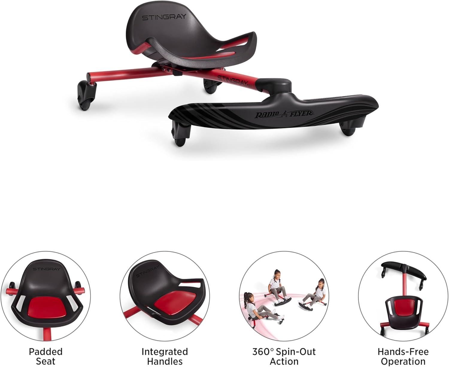 Radio Flyer Stingray Pro, Drifting Caster Scooter Ride-On for Kids, 360 Spins