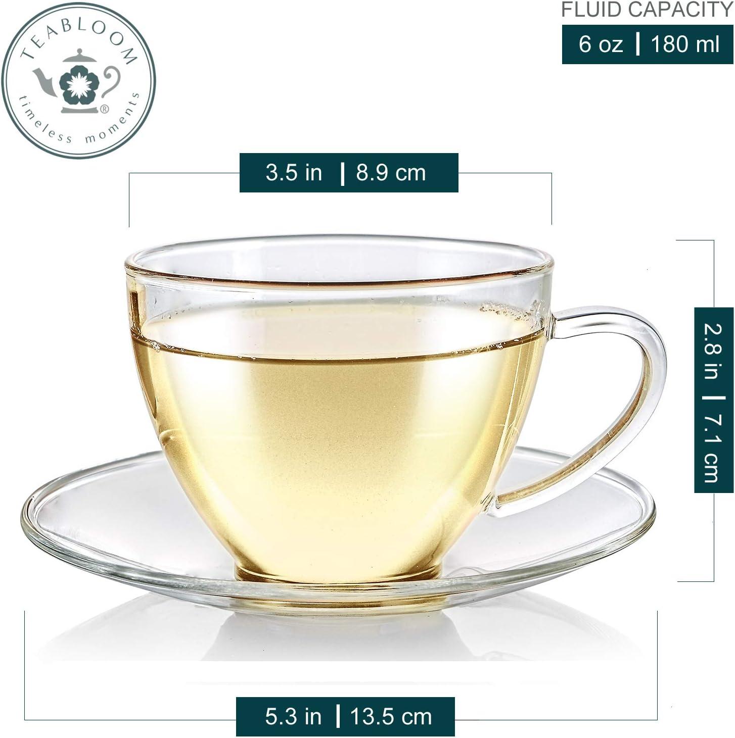 Crystal Clear Glass Teacup and Saucer Set, 6 OZ, 2-Pack