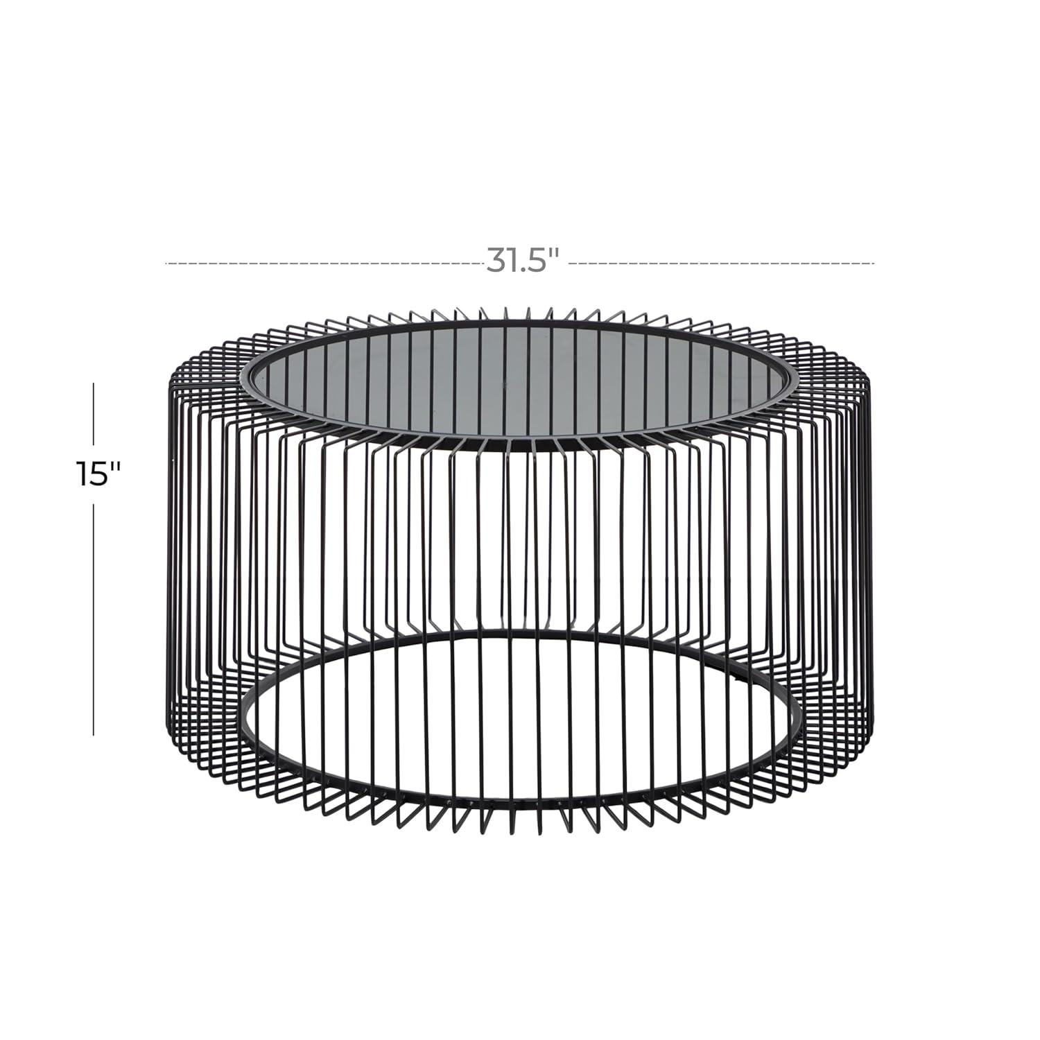 Contemporary Metal Coffee Table Black - Olivia & May: Modern Glass Top, No Assembly Required