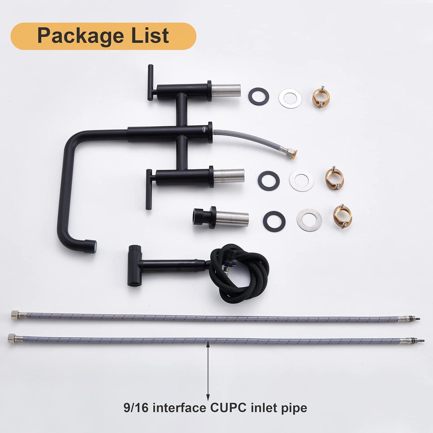 Double Handle Bridge Kitchen Faucet in Brushed Gold, with Put Out Side Sprayer