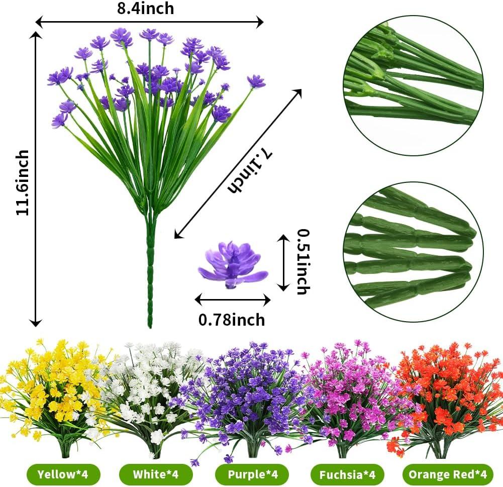 20 Bundles Outdoor Artificial Flowers UV Resistant No Fade Fake Boxwood Plastic Plants Greenery Shrubs for Garden Porch Window Box Home Wedding Décor - Indoor/Outdoor Use