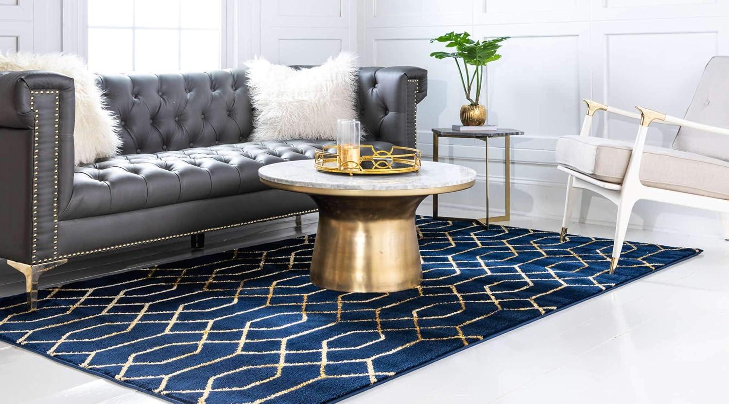 Glam Navy Blue Gold Area Rug