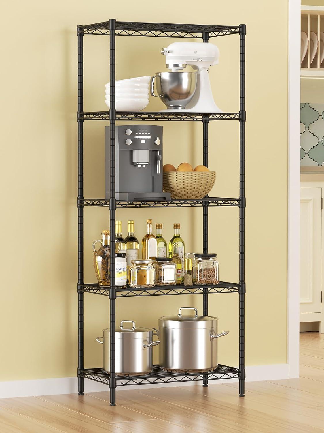 Adjustable Black Metal 5-Shelf Wire Storage Unit