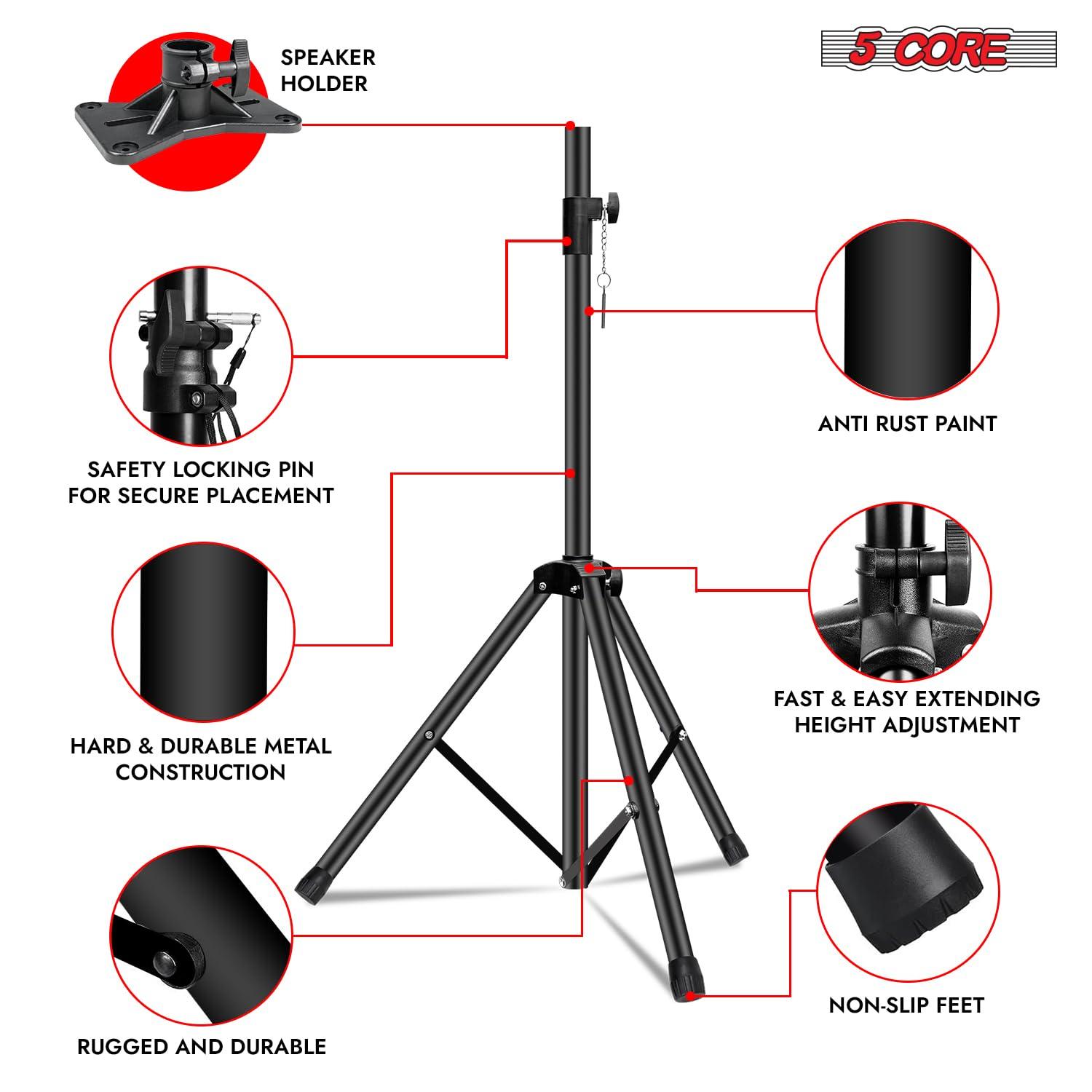 Inbox Zero 5 Core Speaker Stand Tripod Heavy Duty Adjustable Up to 72 Inch DJ Studio Monitor Stands Pole Mount