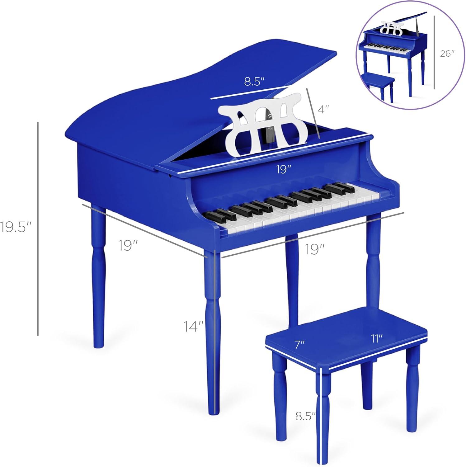 Dark Blue Mini Wooden 30-Key Grand Piano with Bench