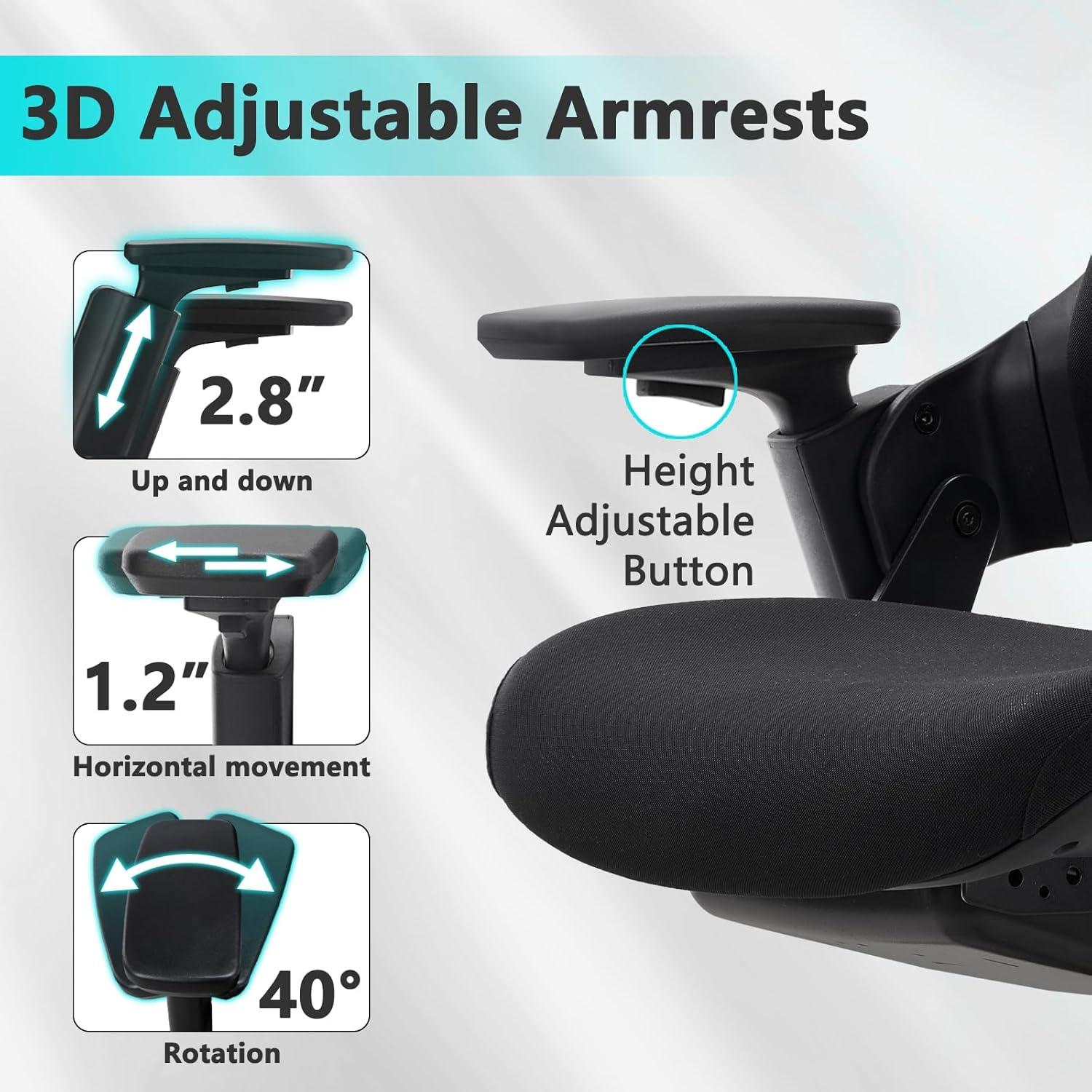 CLATINA Swivel Executive Computer Chair with 3D Armrest and Lumbar Support, Adjustable Ergonomic Fabric Backrest Task Chair for Home Office Conference Room