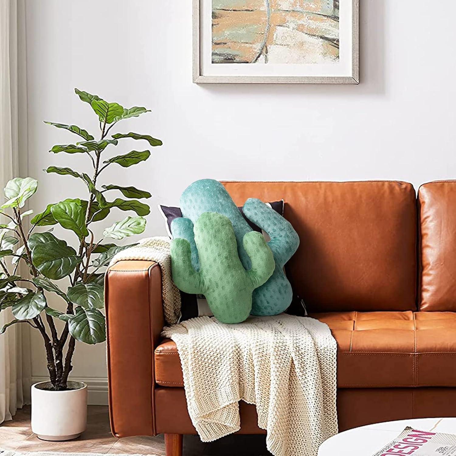 AELS Set of 2 Cactus Decorative Throw Pillows, 22"& 14" Cactus Plush Pillow Set, 3D Office Nap Pillow, Cute Succulent Throw Pillow for Nursery Bedroom Room Decor, Blue Green & Sage Green