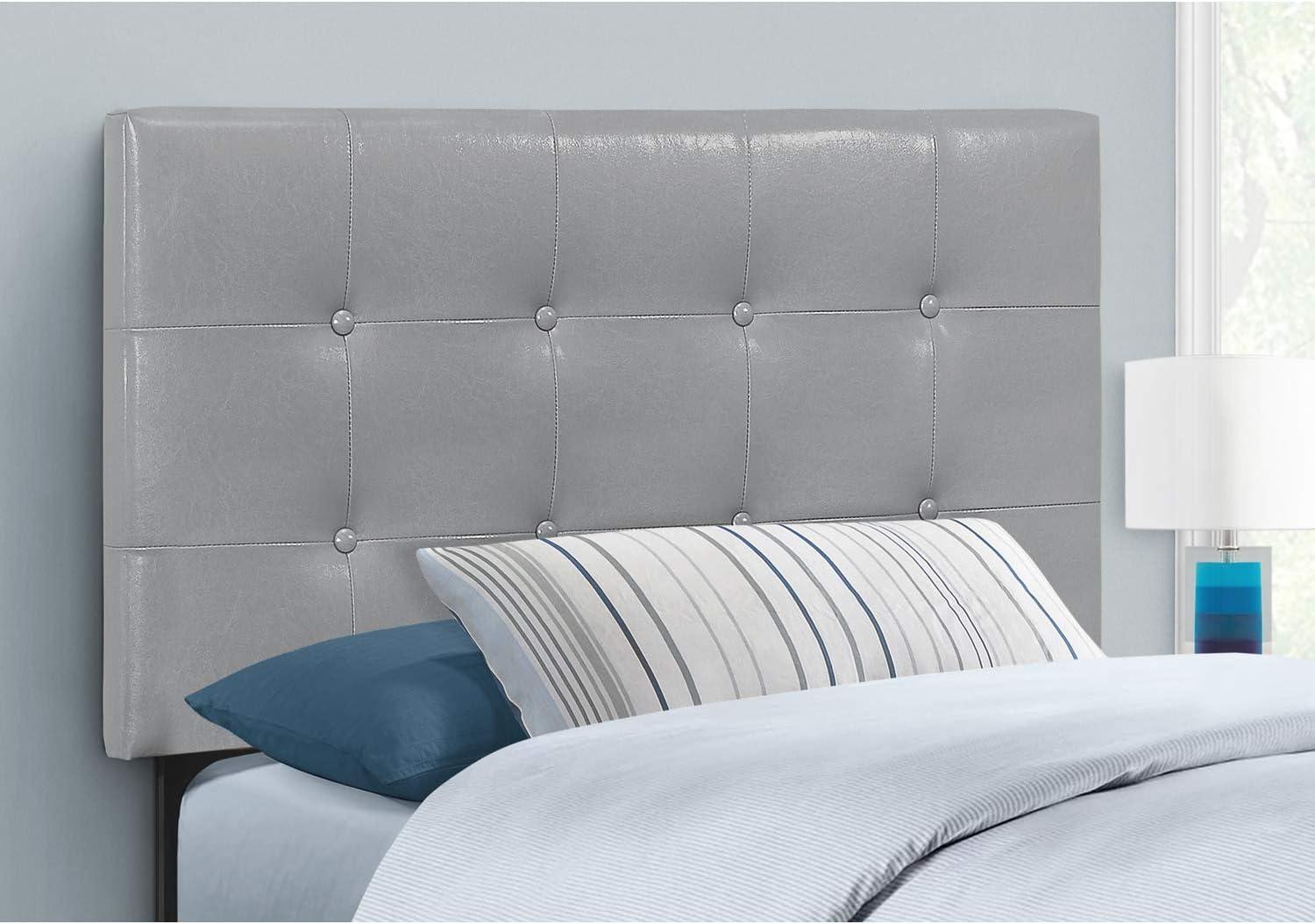 Monarch Specialties Bed Headboard Only Twin Size Bedroom Upholstered Pu Leather Look Grey Transitional