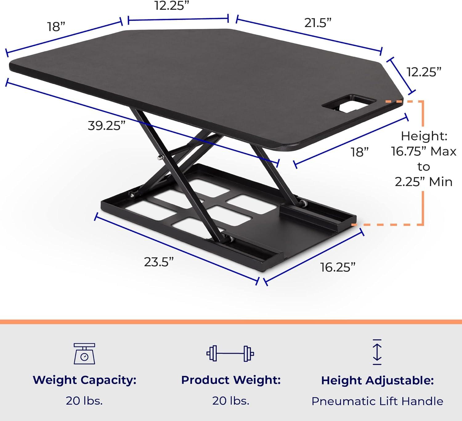 X-Elite Premier Corner Standing Desk Converter with Pneumatic Height Adjustment - Black – Stand Steady