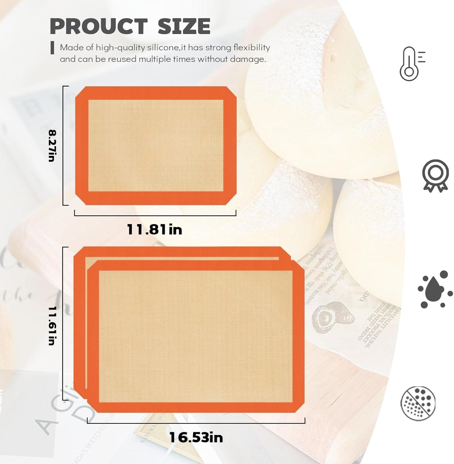 Orange Silicone Nonstick Reusable Baking Mat Set of 3