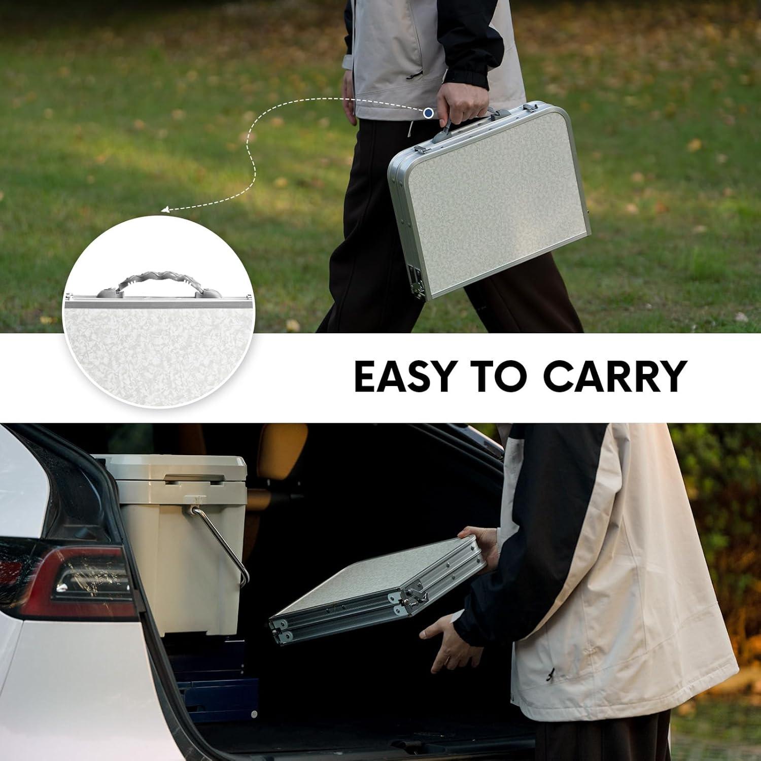 Small Folding Table 2FT Lightweight Portable Aluminum Camping Table for Picnic and Camping Mini Foldable with Adjustable Extended Height,Silver