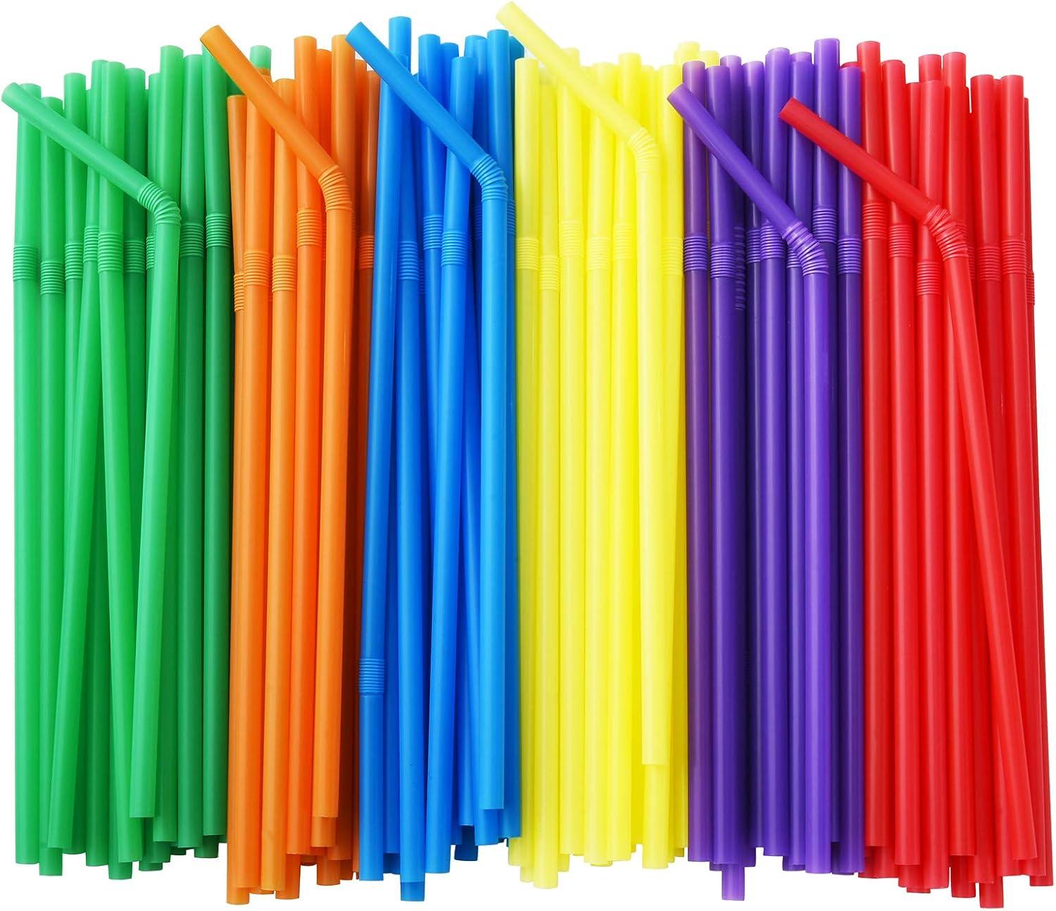 500-Pack Multicolor Flexible Plastic Drinking Straws