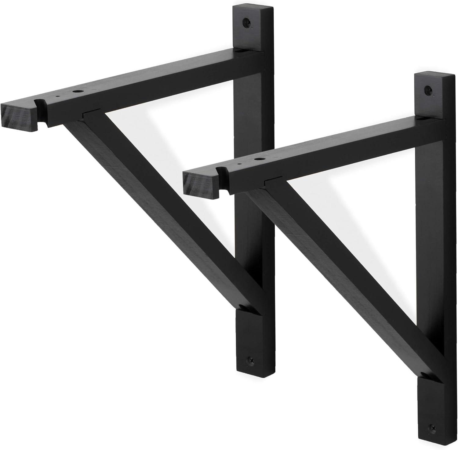 Rustic State Wall Mount Wooden Triangle Sconce Bracket for Hanging Plug in Pendant Light Lamp Cord Kit Fixture - DIY Shelf Project - Decorative Wall Plant Hanger - Black - Set of 2