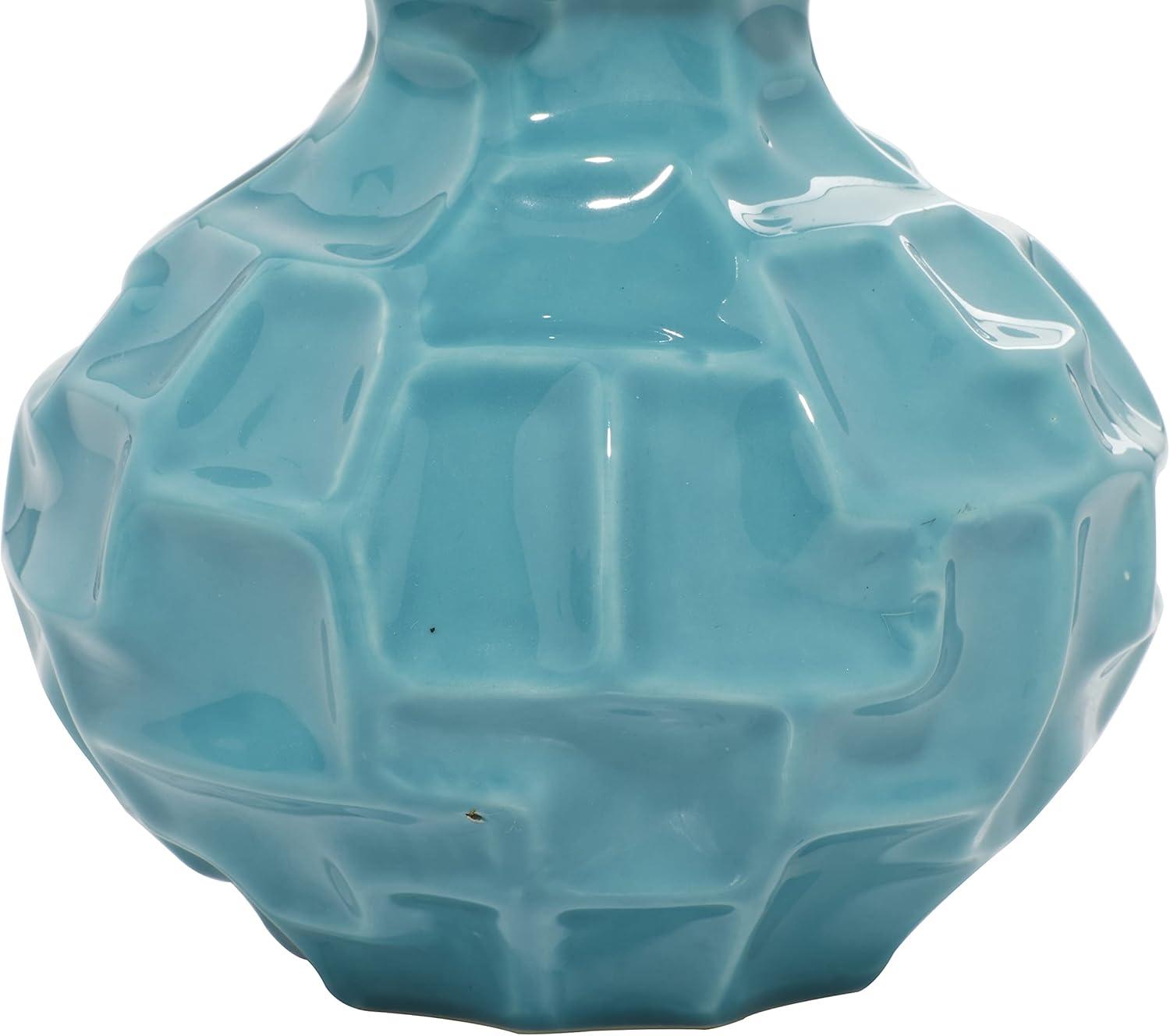 Polished Blue Ceramic Bud Vase Trio, Modern Indoor Decor