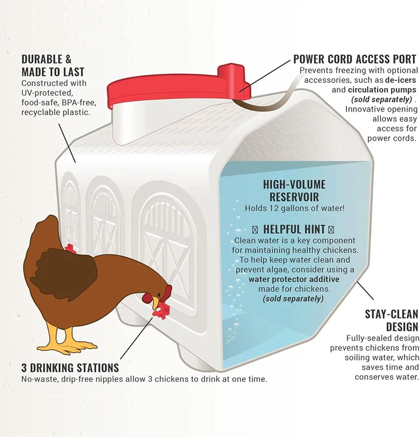 OverEZ Chicken Coop Poultry Water Dispenser with 3 Easy Access Taps