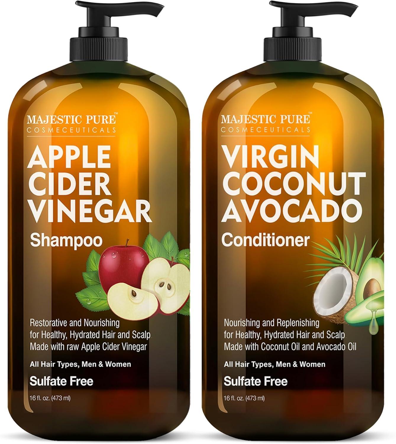 Majestic Pure Apple Cider Vinegar Shampoo & Avocado Coconut Conditioner Set - 16 Fl Oz Each