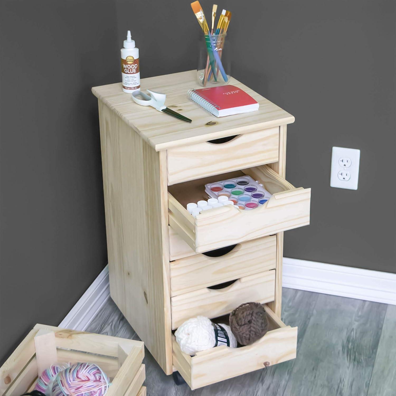 Unfinished Solid Wood 6-Drawer Rolling Storage Cart