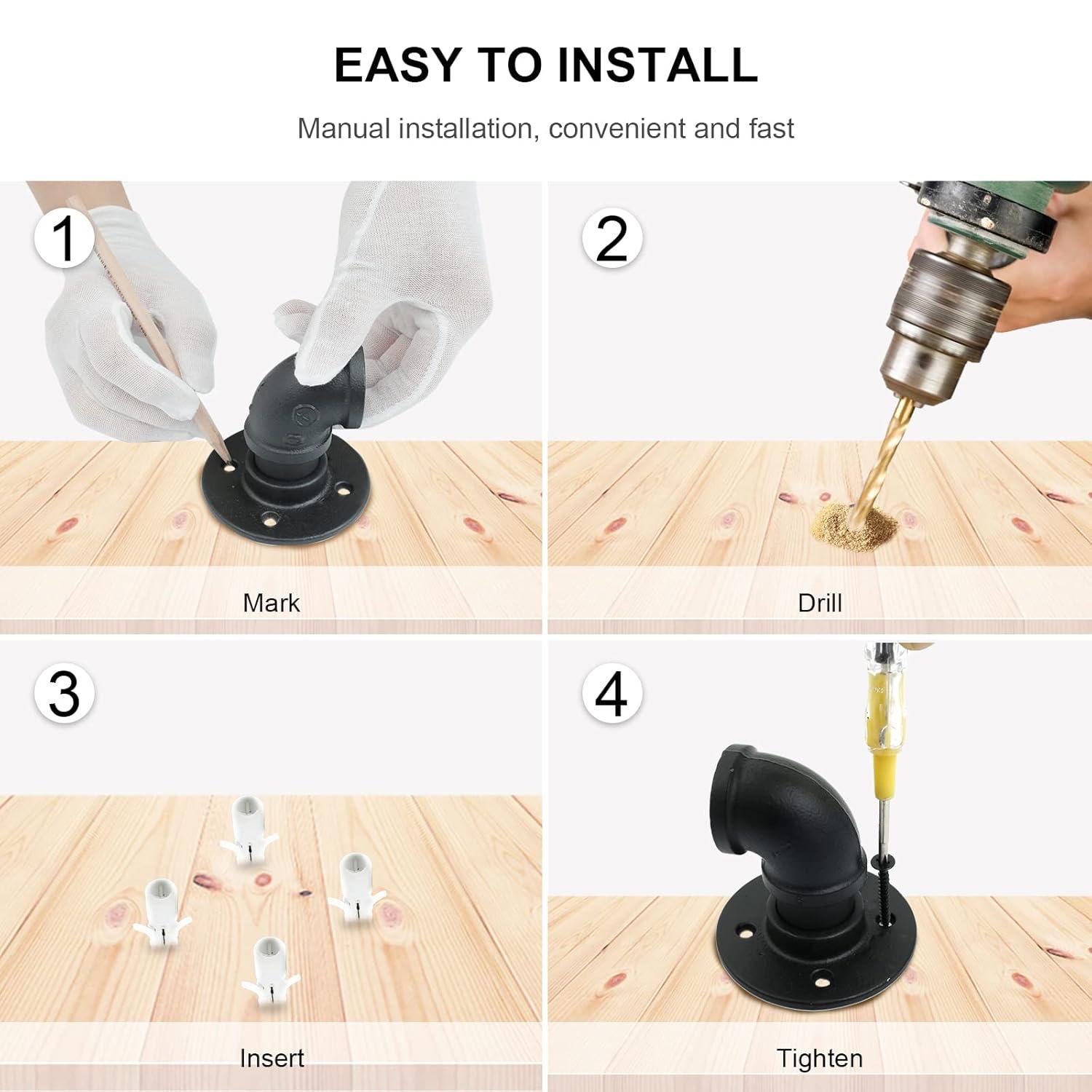 Willstar 4FT Industrial Staircase Handrail Non-Slip Pipe Bar Foot Rail Wall Mount Stair Rail Vintage Grab Bar for Steps Black Iron Pipe Handrail for Outdoor Indoor Stairs Loft Porch Hand Rail (4ft)