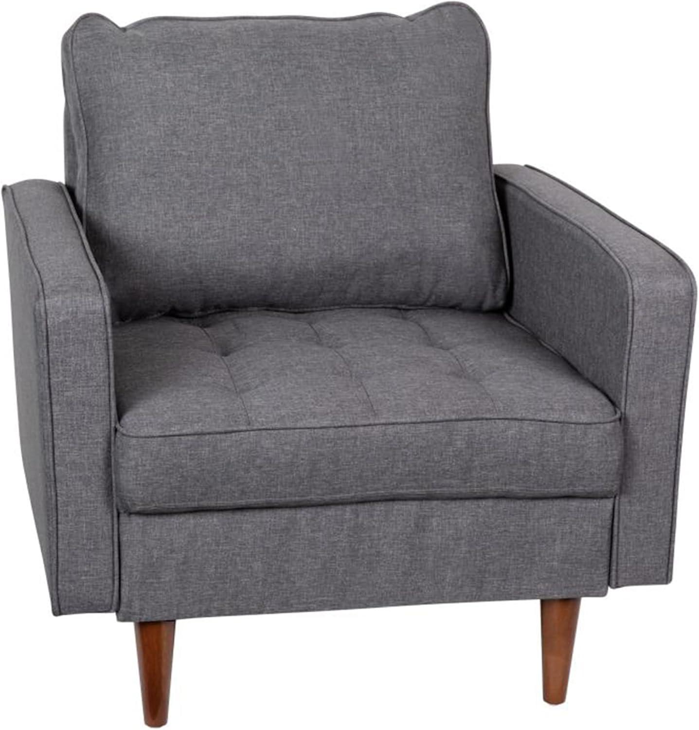 Hudson Dark Gray Faux Linen Accent Chair with Wood Legs