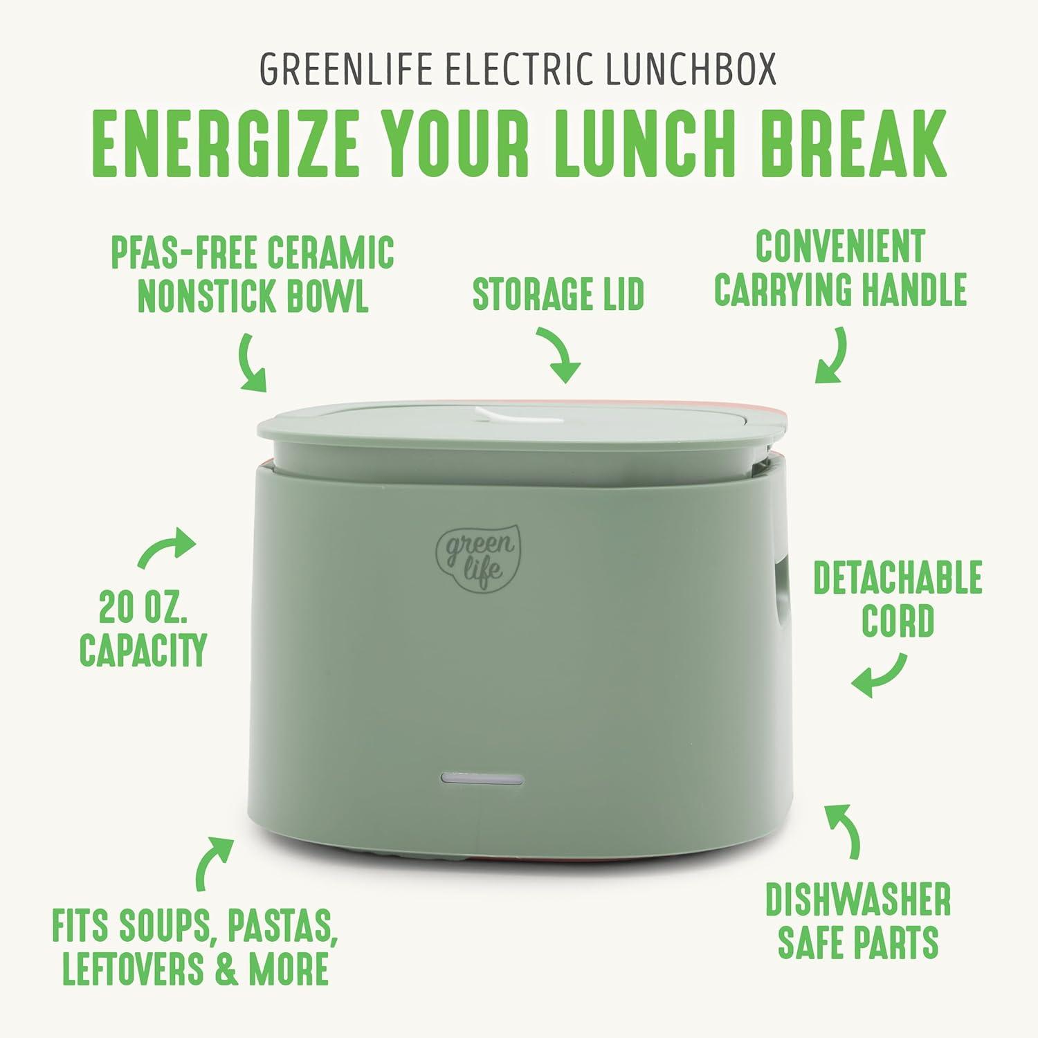 GreenLife GreenLife 20oz Electric Lunch Box Food Warmer, PFAS & PFOA-Free Ceramic, Portable, Removable Bowl