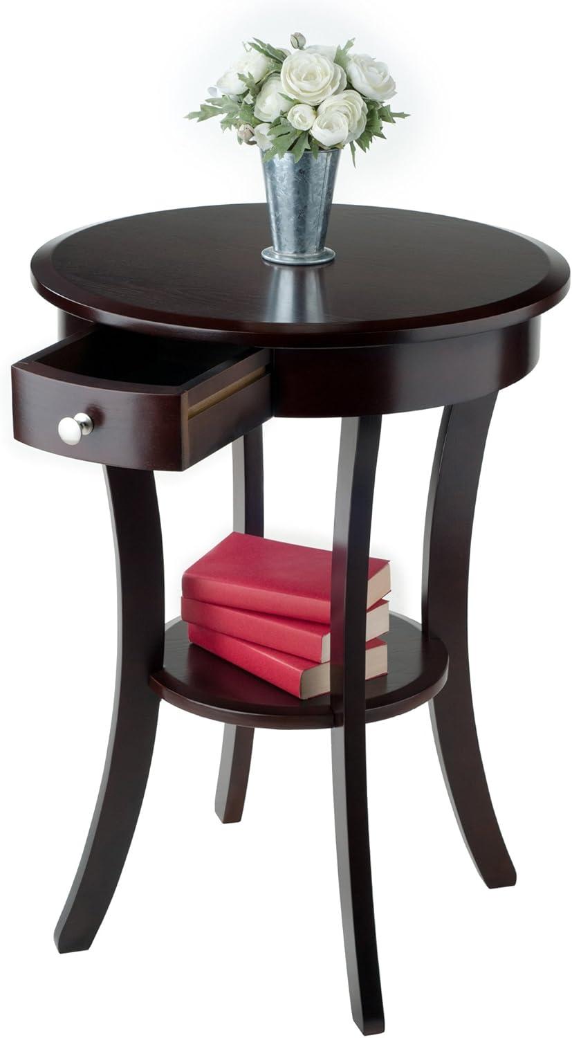 Sasha Round Accent Table - Cappuccino - Winsome: Flared Legs, Wood Composite, Storage Shelf