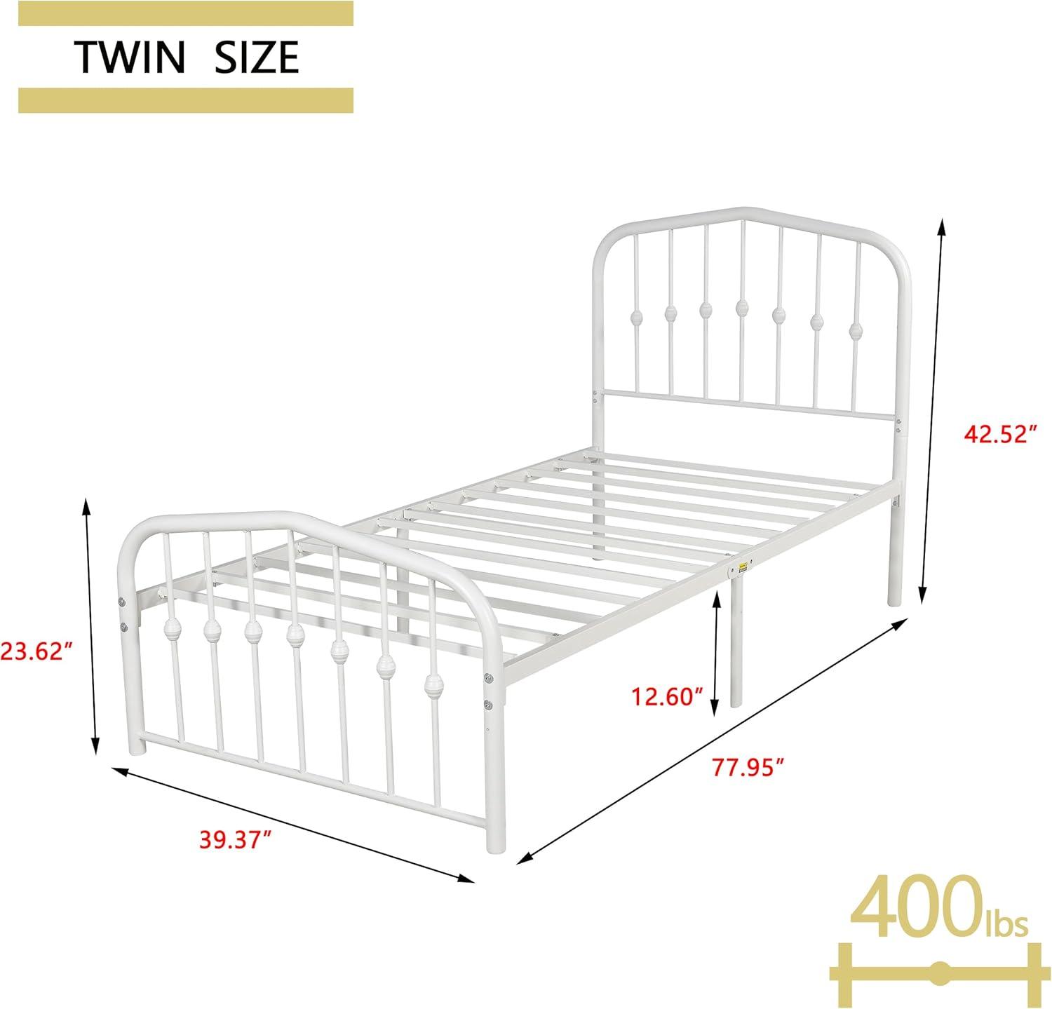 alazyhome Metal Bed Frame Queen Size Platform No Box Spring Needed with Vintage Headboard and Footboard Premium Steel Slat Support Mattress Foundation Black.