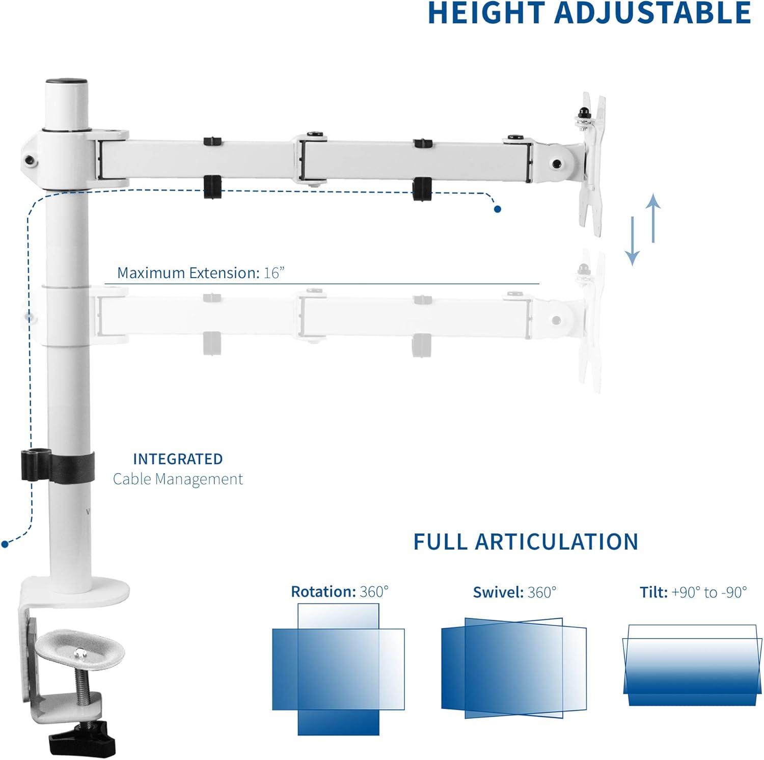 VIVO White Single Adjustable LCD Monitor Desk Mount Stand for 1 Screen up to 38"