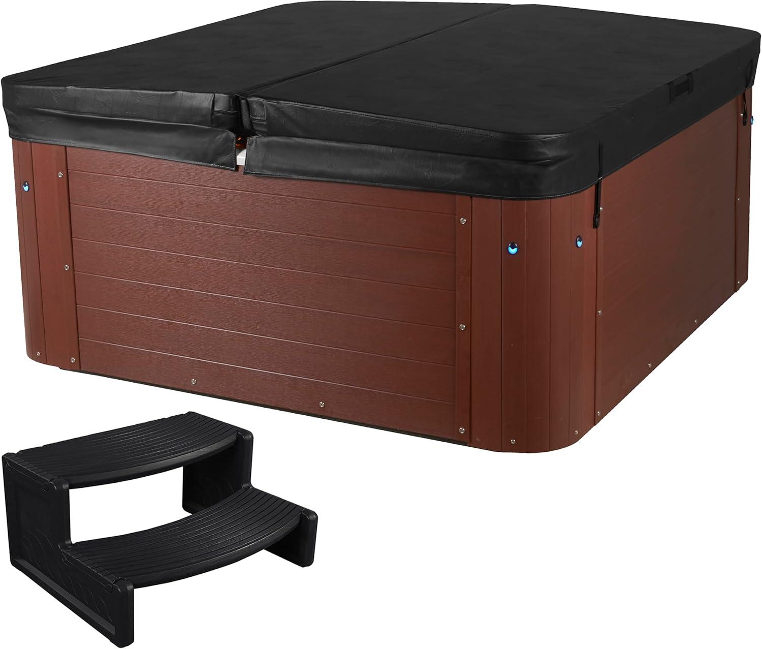 Amplified 6-Person 100-Jet Double-Lounger Hot Tub Spa with Bluetooth Stereo, 3 Pumps, LED Lighting, Stainless Steel Heater and Ozonator, Insulated Cover and Steps Included