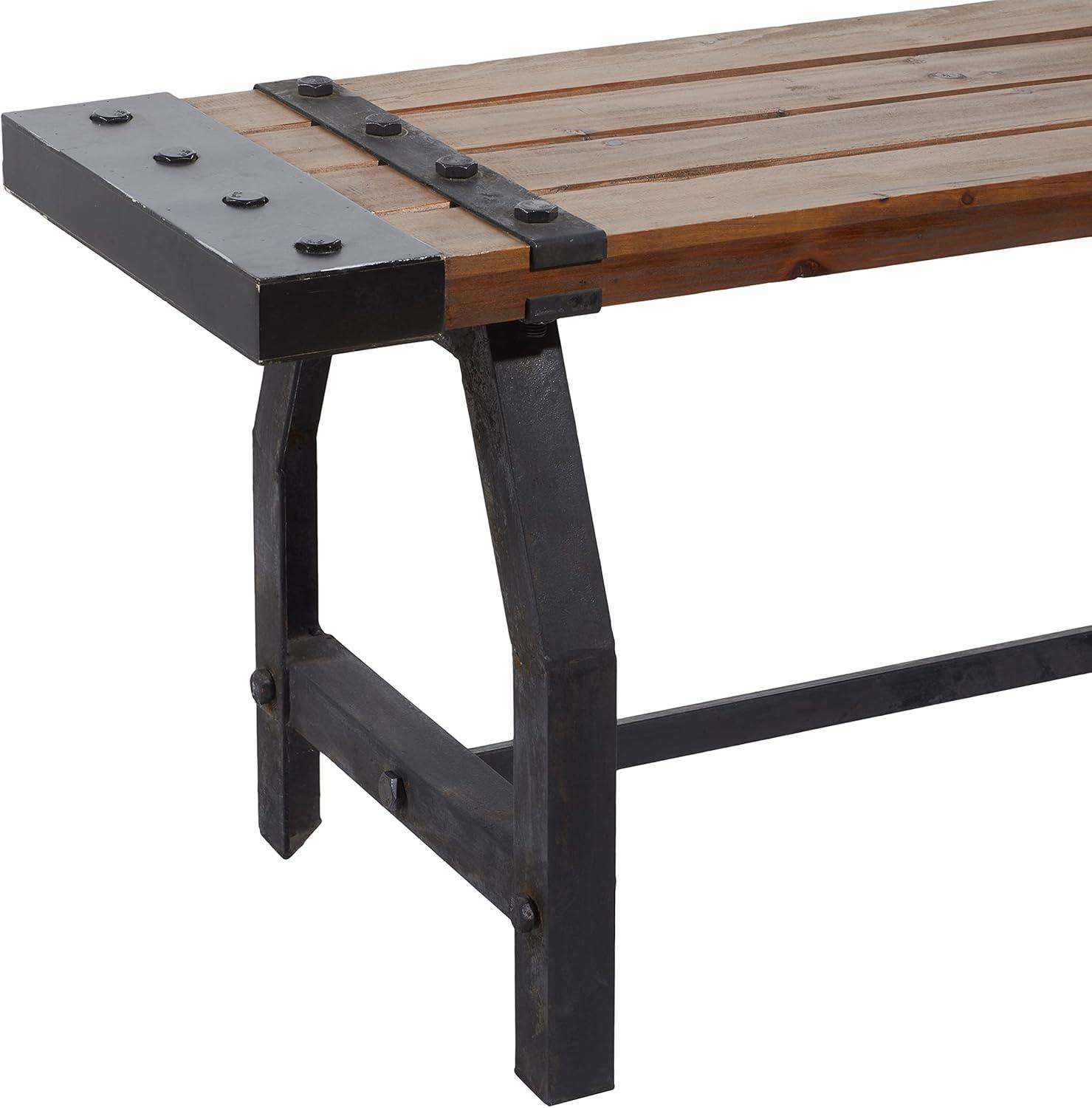 Williston Forge Rickey Wood Brown Bench with Black Metal Base and Studs