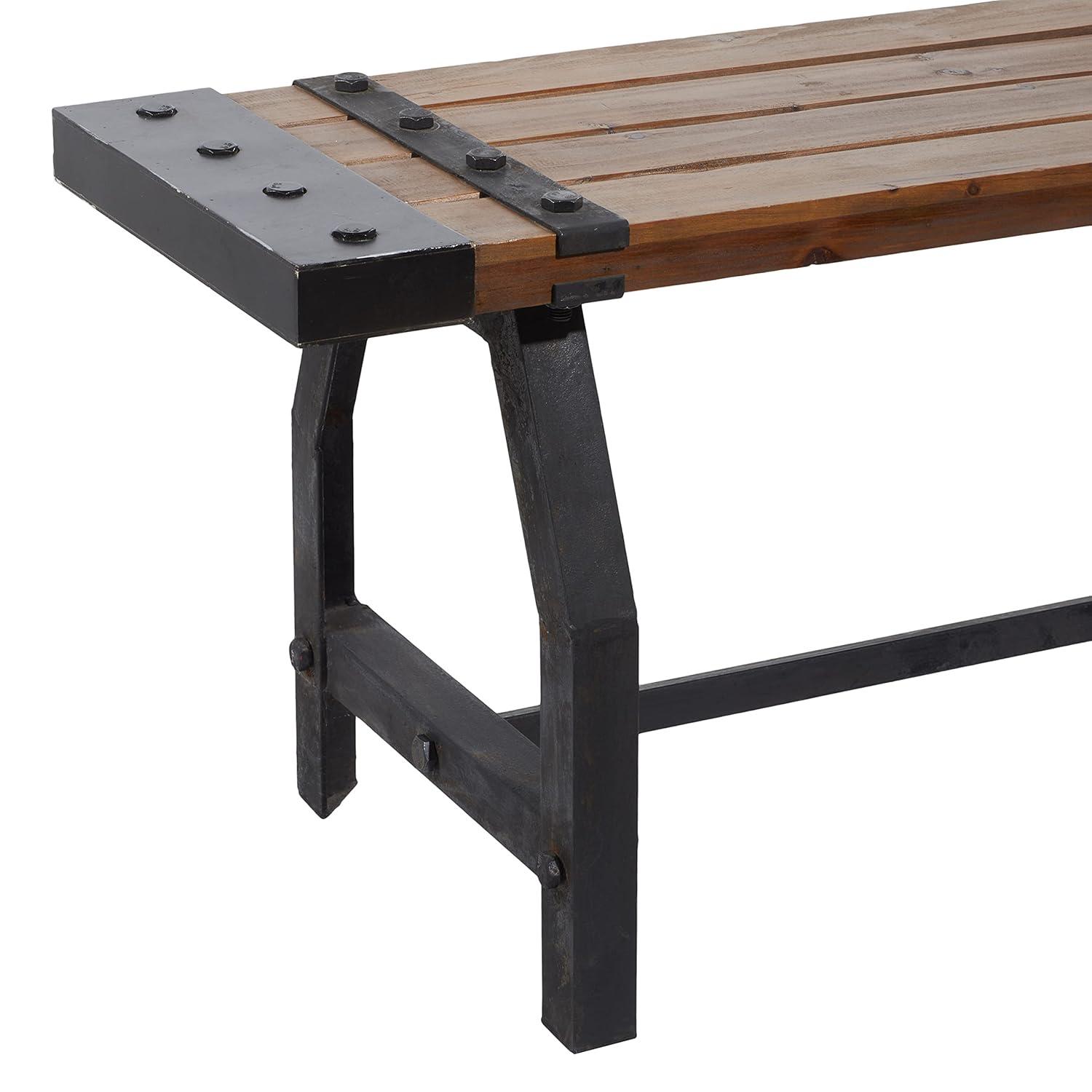 Williston Forge Rickey Wood Brown Bench with Black Metal Base and Studs